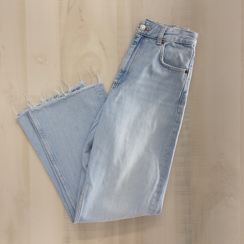ZARA women’s straight leg raw hem denim cotton jeans 4 - Picture 2 of 7